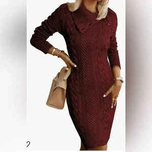 Sidefeel Women Asymmetric‎ Buttoned Cable Knit Bodycon Mini Sweater Dress Size S